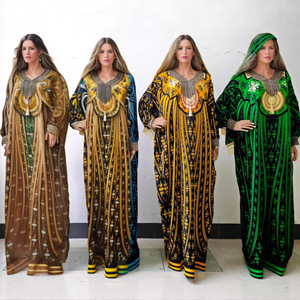 Robe Africaine Longue Manche Col Cranté Ornée de Diamants pour Femmes, Vêtements Africains ODM pour Adultes, Motifs Kanga - Product Image 3