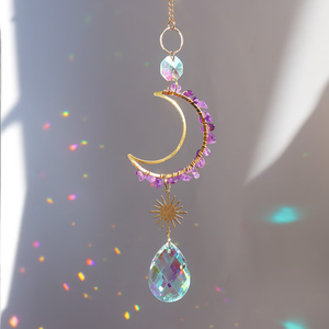 Премиальный натуральный хрустальный подвесной декор «Луна и Звезда» с колокольчиками, украшение из камня и кристаллов для дома и сада - Product Image 3