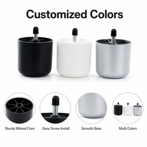 Wood Grain Plastic <strong>Bun</strong> <strong>Feet</strong> 60mm Round Cylinder Legs with Metal Bolt <strong>for</strong> Sofa Chair Table - Product Image 5