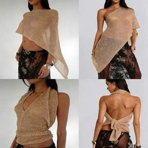 Poncho asymétrique en maille transparente à une épaule, léger, style crochet, tenue de plage pour les vacances d'été, coupe ample - Product Image 3