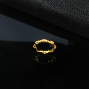 Anillo de Plata 925 con Baño de Oro Amarillo, Diseño de Bambú con Diamantes Redondos de Corte Brillante, Engaste Pavé, Estilo Clásico, Unisex, para Uso Diario - Product Image 2