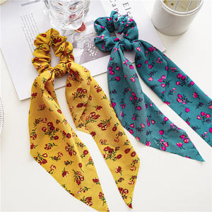 Nuovo arrivo stampa floreale colore verde per capelli accessori per capelli lunghi coda sciarpa in Malaysia Muslim Scrunchy per ragazze - Product Image 4