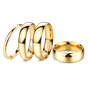 Somen Grosir Cincin Tungsten Emas 2Mm/3Mm/4Mm/6Mm/8Mm Cincin Pernikahan Pasangan Dipoles Tinggi Disesuaikan 18K Cincin Wanita