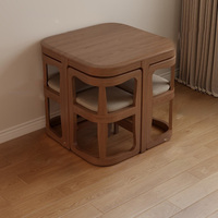 Ensemble de table à thé pliable moderne en bois massif avec quatre chaises, idéal pour salon et balcon, design durable et écologique