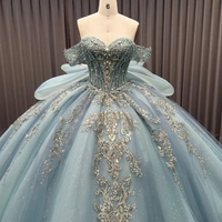 Robes de bal Quinceanera LY-QD0033 pour filles de 15 ans, robe de fête, haut corset, strass, paillettes, dentelle, jupe de princesse, épaules dénudées