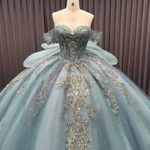 LY-QD0033 Abiti da Ballo per Quinceañera, Vestito da Festa per Ragazze di 15 Anni, Corsetto Superiore con Strass, Gonna Principessa in Pizzo Glitterato, Spalle Scoperte - Product Image 2