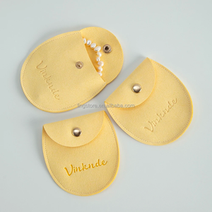 7.8*8.5cm Yellow Embossed Printed Microfiber Portable Jewelry Flap Pouch Luxury Envelope <b>Clip</b> Button Closure Packaging Gift Bag - Product Image 1