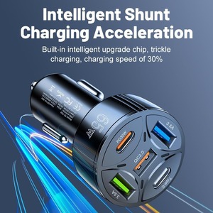 สินค้ามาใหม่ P50 PD65W QC3.0 5V/3A ที่ชาร์จในรถยนต์แบบเร็วพิเศษ 5 พอร์ต อะแดปเตอร์ USB Type C สำหรับโทรศัพท์มือถือและหูฟัง - Product Image 4