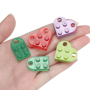 Heart-<b>Shaped</b> Building <b>Block</b> Keychain Acrylic Pendant Double Hole Portable DIY Creative Accessory 4 Packs Approx 8g - Product Image 4