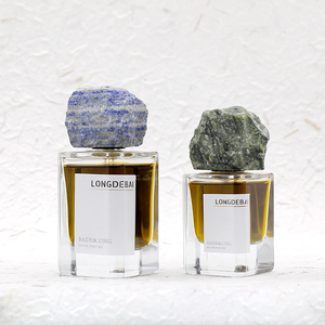 Custom Blue Glass <b>Perfume</b> <b>Bottle</b> 30ml 50ml 100ml Empty square Glass <b>Perfume</b> <b>Bottle</b> Frosted <b>Perfume</b> <b>Bottle</b> with Stone Lid - Product Image 2