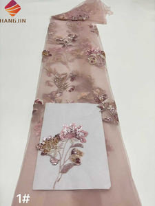 Elegante Tessuto in Pizzo con Ricamo Floreale 3D e Paillettes, Tulle Francese a Rete con Perline per Abiti da Sposa - Product Image 2