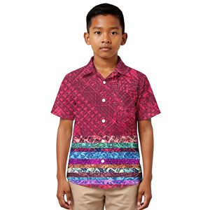 Chemise de créateur pour garçons, vêtements d'été, imprimé tribal polynésien Plumeria, chemise personnalisée à manches courtes, hauts pour enfants, vêtements pour garçons - Product Image 4