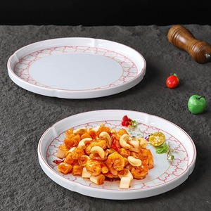 Plato Redondo de Melamina con Diseño Rojo para Uso en Hoteles y Restaurantes, Plato Plano Resistente para Salteados y Platos Calientes - Product Image 1