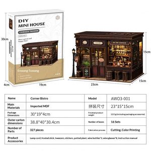 Modèle de maisonnette en bois à assembler DIY, style 'Booknook' type 'Taverne d'angle', ornement décoratif pour chambre et bureau, jouets promotionnels - Product Image 2