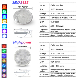 Lumière <span class=keywords><strong>LED</strong></span> RVB 12V personnalisée pour piscine, remplacement de lampe <span class=keywords><strong>PAR56</strong></span> avec télécommande, <span class=keywords><strong>ampoule</strong></span> colorée en ABS - Product Image 2
