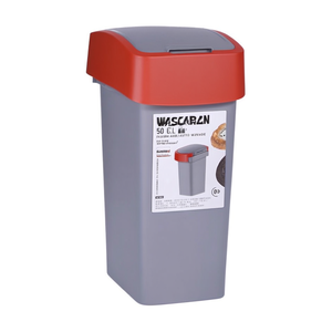 Cestino per Rifiuti Flip Bin 50 L Grigio con Coperchio Rosso Design Minimalista Multiuso - Product Image 2