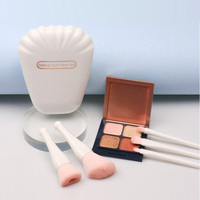 Ensemble de pinceaux de maquillage doux et portables, poils en nano-fiber bicolore, Mini voyage, forme de coquille avec miroir cosmétique, 5 en 1