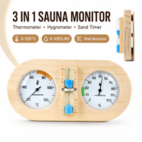 Termometer Higrometer Kayu 3 in 1 dengan Pengatur Waktu Pasir, Pengukur Suhu dan Kelembapan yang Dipasang di Dinding untuk Ruang Sauna