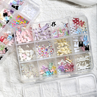 Lot de 12 breloques en résine pour ongles, motifs 3D mignons (cœurs, nœuds, rubans), style doux et minimaliste, pour la décoration d'ongles et les fournitures DIY