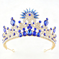 Diadème de Mariée en Or et Saphir, Couronne Baroque en Strass, Ornement de Tête de Reine, Ornement de Cheveux pour Mariage et Bal de Promo, Diadème en Cristal pour la Mariée