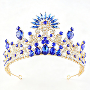 Diadème de Mariée en <span class=keywords><strong>Or</strong></span> et Saphir, Couronne Baroque en Strass, Ornement de Tête de Reine, Ornement de Cheveux pour <span class=keywords><strong>Mariage</strong></span> et Bal de Promo, Diadème en Cristal pour la Mariée - Product Image 6