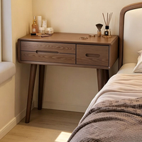 Petite coiffeuse murale étroite en bois massif avec miroir éclairé, gain de place, style rétro pour chambre à coucher