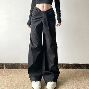 Pantalones Casuales de Lona Transpirable con Cintura Irregular y Pliegues para Mujer, Estilo Y2K, Corte Regular Bajo, para Venta al Por Mayor - Product Image 2