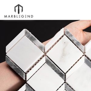 Azulejos de Mosaico de Diamante 30x30 Fornecimento Direto de Fábrica para Projetos de Villa e Hotel Mosaico de Pedra 3D Mármore Branco Milano - Product Image 4
