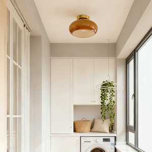 Cổ Điển Châu Âu Hổ Phách Kính Dome Trần Ánh Sáng Sắt Cơ Sở AC Powered Bề Mặt Được Gắn Nghệ Thuật Sang Trọng Dẫn Chiếu Sáng Cho Nhà Văn Phòng - Product Image 3