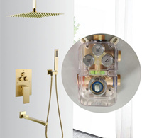 Robinet de douche mural thermostatique électrique en laiton poli à trois fonctions avec barre coulissante et double poignée