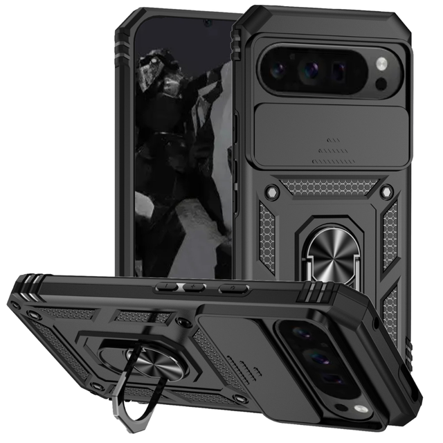 Fnchoice Armor Hard Clear Plastic Shockproof Magnetic Ring Holder Pure Color Mobile Phone Case for Google Pixel 9A/8A/7A/6