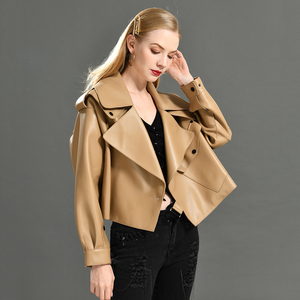 Chaqueta de cuero Natural de estilo corto para <span class=keywords><strong>mujer</strong></span>, chaqueta de piel de talla grande - Product Image 1
