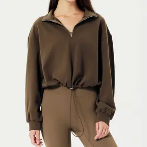 Custom Logo Casual Loose Sweater Female Solid Color Half-Zip Moving Sweater Cheap Hoodies Women Zip Up Hoodies
