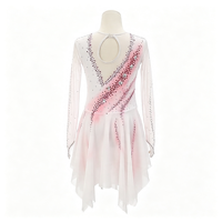 Robe de patinage et de danse dégradé blanc-rose, col en V, manches longues en maille, dos découpé avec strass, pour enfants et adultes, compétition et performance