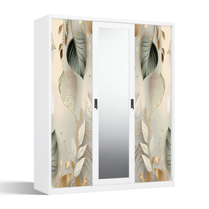 Armario de Acero Impreso con Puertas Correderas y Espejo de 1500 mm para Dormitorio - Product Image 1