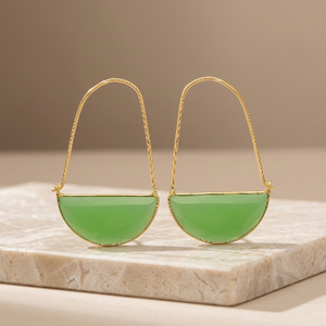 New Arrival Sea Green Zircon Gemstone 14k <b>Gold</b> Plated Trendy Brass Half Moon Shape Drop Earrings - Product Image 4