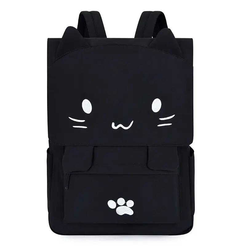 Fashionable cute cat embroidered canvas student bag cartoon women backpack casual school bag