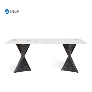 Tavolo da Pranzo Minimalista Moderno di Lusso in Acciaio Inossidabile per 6-8 Persone con Piano in Pietra Sinterizzata Ecologica Impermeabile per Casa, Assemblato - Product Image 2