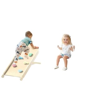 Wooden Climbing <b>Frame</b> With <b>Swing</b> For Children Indoor Play Structure Natural Wood Color Unisex Toy - Product Image 2