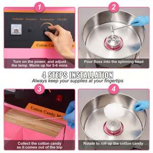 เครื่องทำขนมฝ้ายไฟฟ้า1000W พร้อมชามสแตนเลสสำหรับงานเลี้ยงสีชมพู - Product Image 3