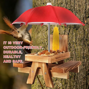 Mangeoire pour écureuils en bois carbonisé avec parasol, mangeoire pour écureuils, table de pique-nique pour l'extérieur, mangeoire pour chipmunks imperméable - Product Image 5