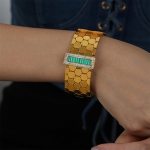 High End Jewelry Stainless Steel Hollow Geometric square Zircon Shell Charm <b>Bangle</b> <b>Bracelet</b> - Product Image 5