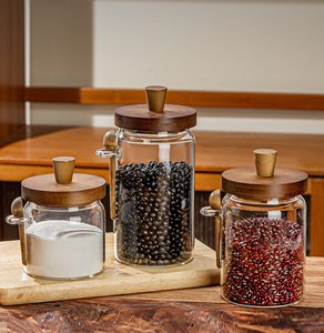 Contenitore in vetro borosilicato di alta qualità con coperchi in legno di Acacia manici incorporati cucchiai ermetici da cucina per chicchi di caffè - Product Image 2