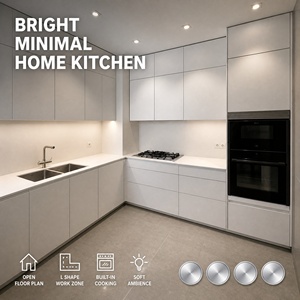 Cuisine Joysource en forme de L gris clair, style Shaker, avec comptoir blanc, <span class=keywords><strong>four</strong></span> encastré, <span class=keywords><strong>plaque</strong></span> de cuisson à gaz <span class=keywords><strong>et</strong></span> double évier - Product Image 5