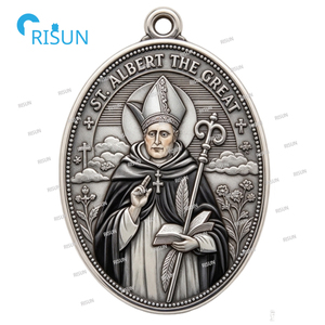 Collier pendentif médaillon personnalisé Saint <span class=keywords><strong>Albert</strong></span> le Grand, saint patron catholique, avec centre de chapelet - Product Image 2