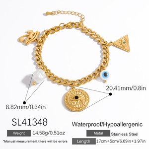 Pulsera de Acero Inoxidable con Baño de Oro de 18K y Colgante de Lujo, Cadena y Eslabones de Alta Gama - Product Image 6