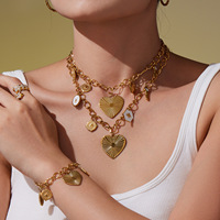 Parure de bijoux en acier inoxydable plaqué or 18 carats, style européen et américain, motif floral, grand cœur, collier et bracelet