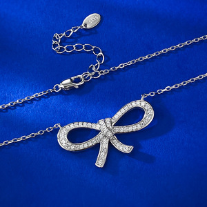 قلادة جديدة بشريط فيونكة من الفضة ، قلادة نسائية كلاسيكية بسيطة وعصرية ، قلادة ماسية بالكامل - Product Image 4