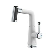 Robinet de lavabo monocommande en laiton blanc, orientable, extractible, réglable en hauteur, pour eau chaude et froide