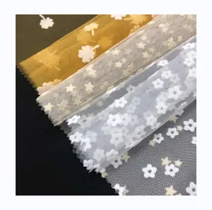 100% Polyester polka dot floral star tulle flocking mesh tulle flower pattern flocked tulle mesh fabric